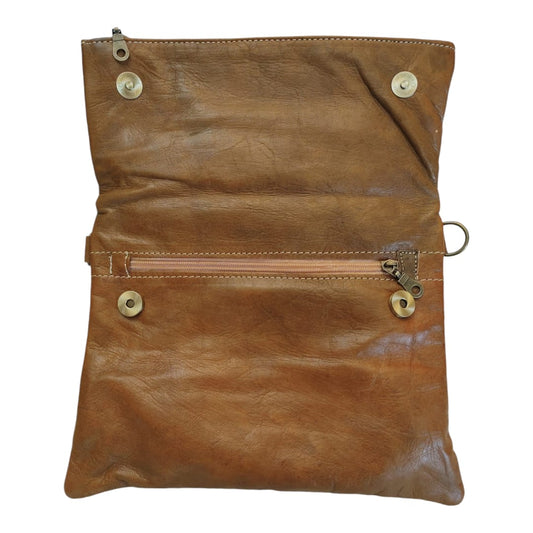 Bandolera de cuero natural color café claro - Salma