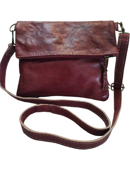 Bandolera de cuero natural color rojo – Nadia