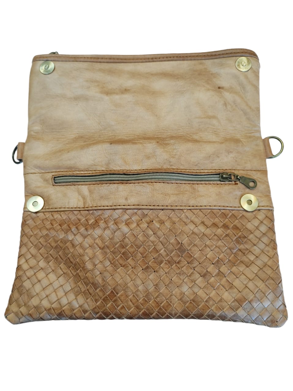 Bandolera de cuero natural tejido color barquillo – Badra