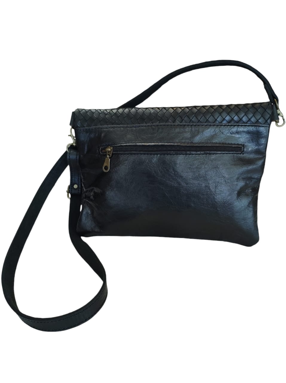 Bandolera de cuero natural tejido color negro – Badra