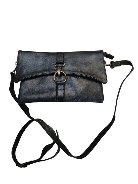 Bandolera de cuero natural color azul - Samira