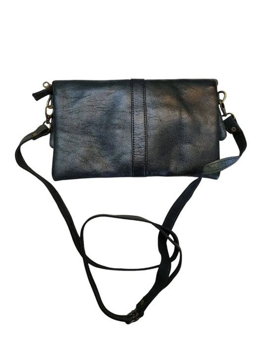 Bandolera de cuero natural color azul - Samira