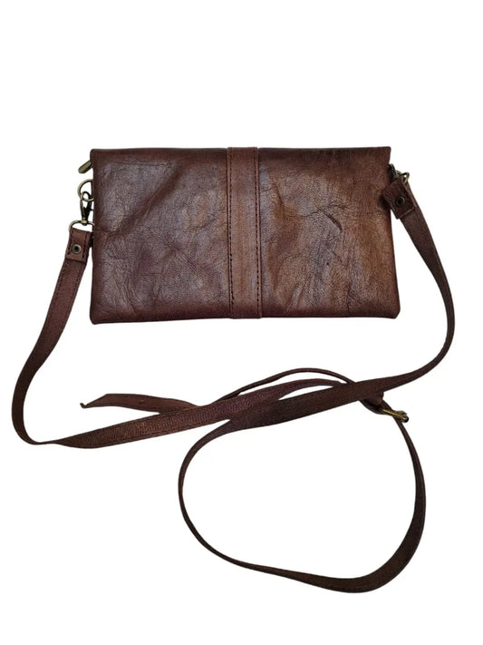 Bandolera de cuero natural color café moro - Samira