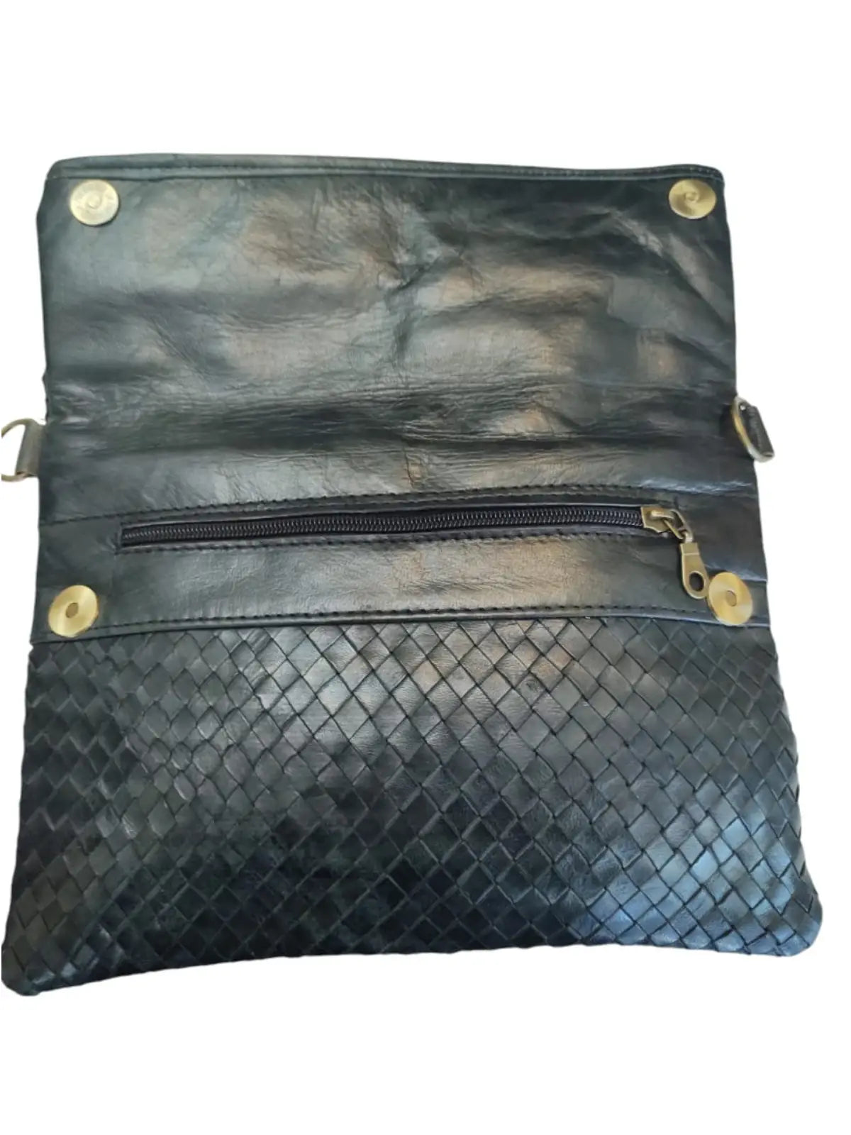 Bandolera de cuero natural tejido color negro – Badra