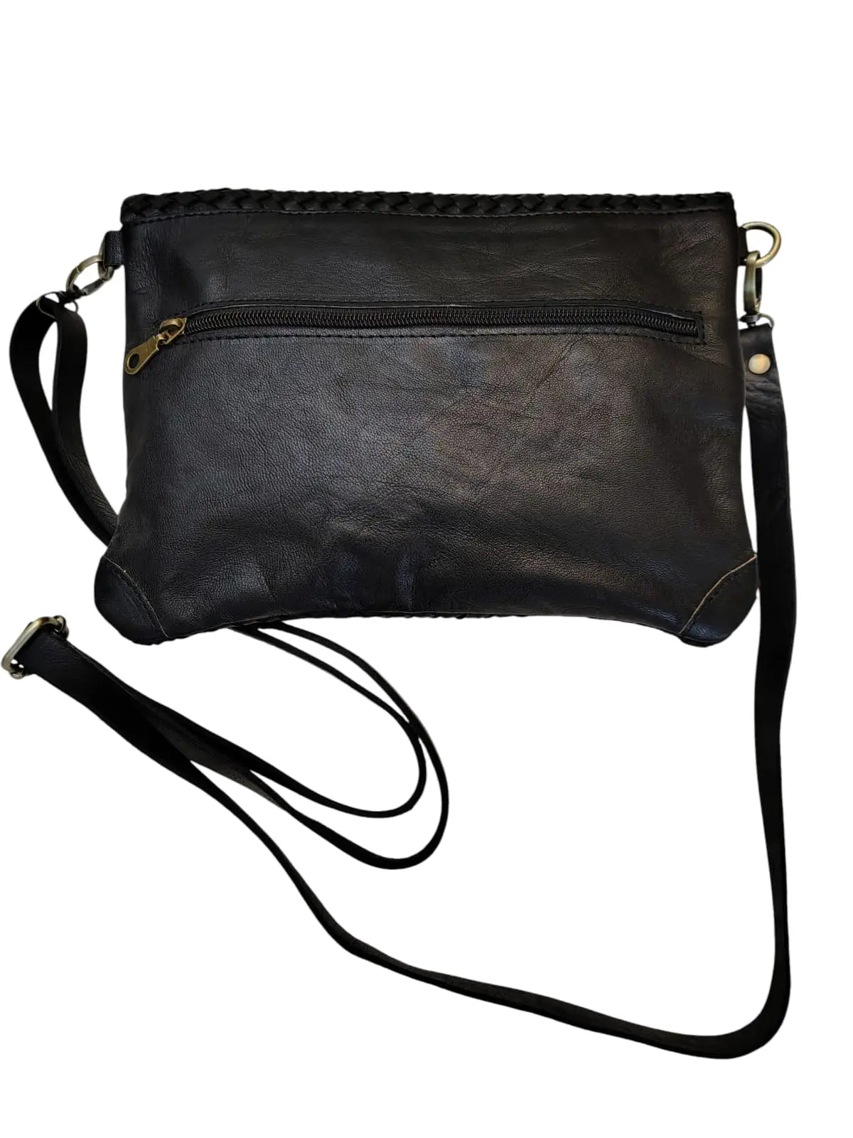 Bandolera de cuero natural tejido color negro – Badra