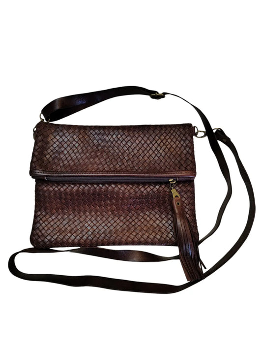 Bandolera de cuero natural tejido color café - Badra