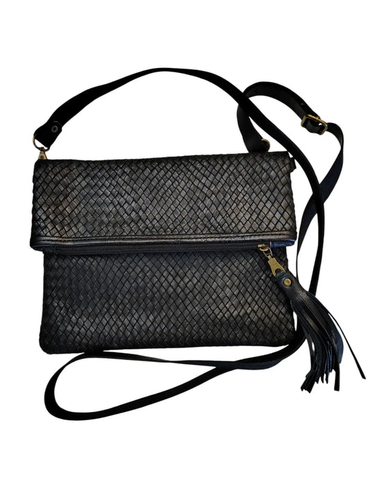 Bandolera de cuero natural tejido color negro – Badra