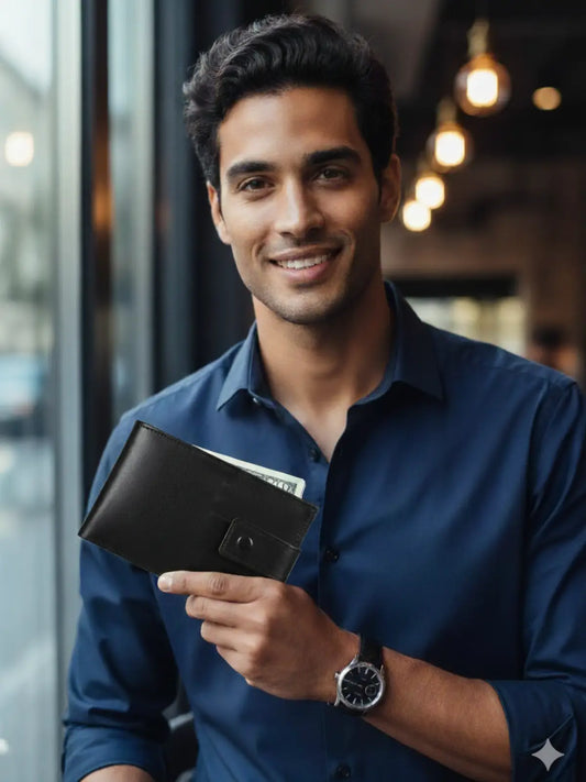 Billetera de cuero natural color negro hombre - Samir