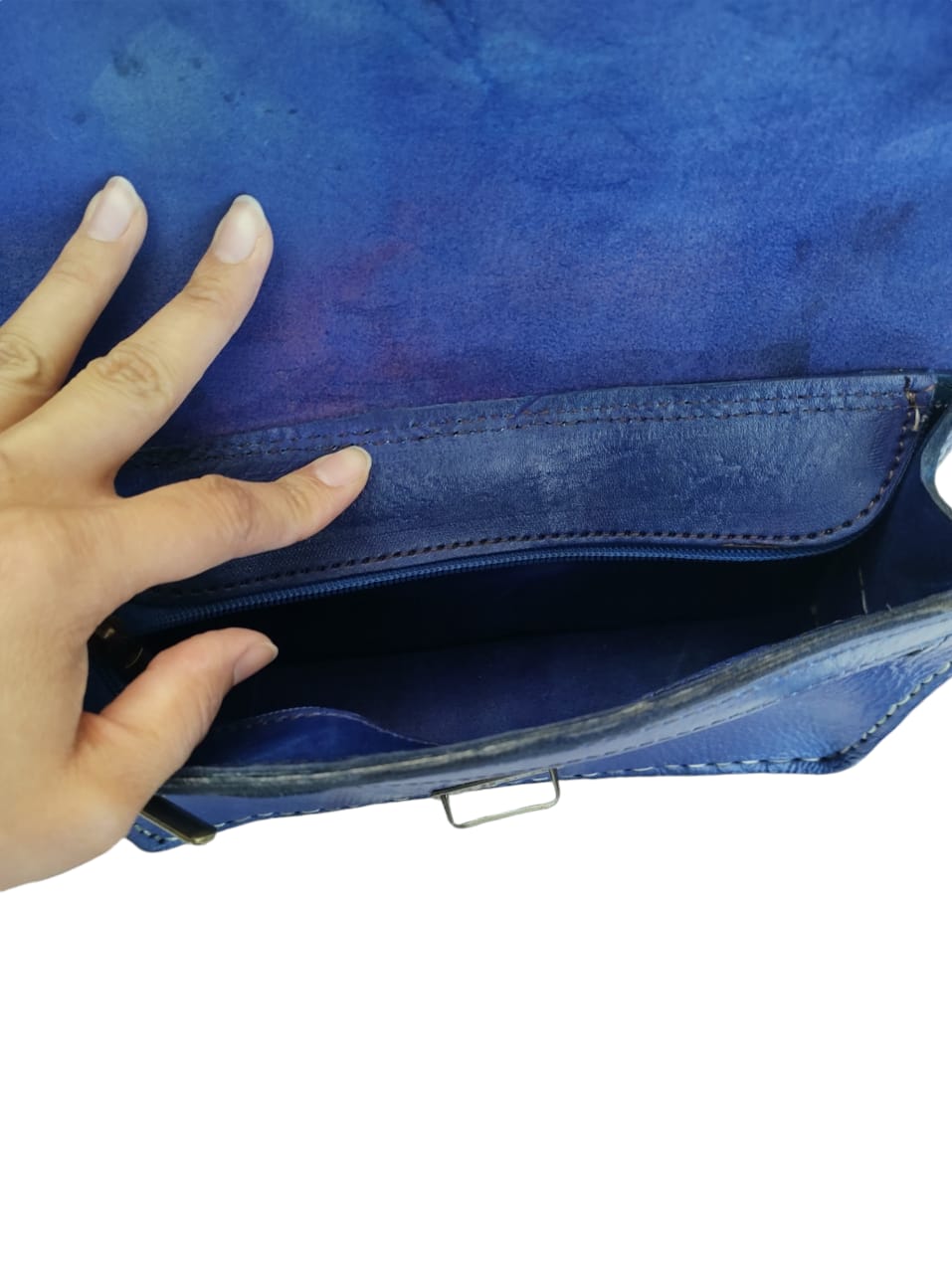 Cartera de cuero natural azul - Muna