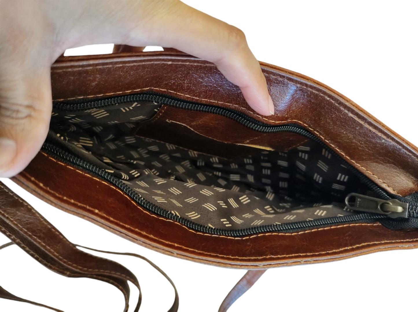 Cartera de cuero natural color caoba - Sahira
