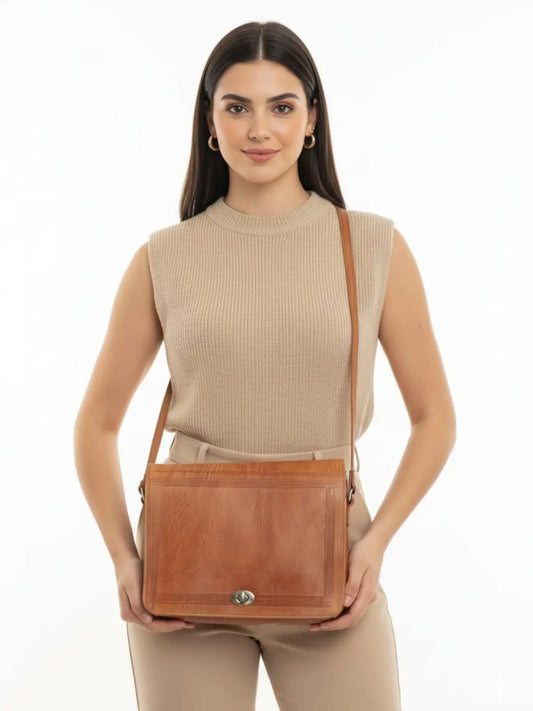Cartera de cuero natural color camel - Afife