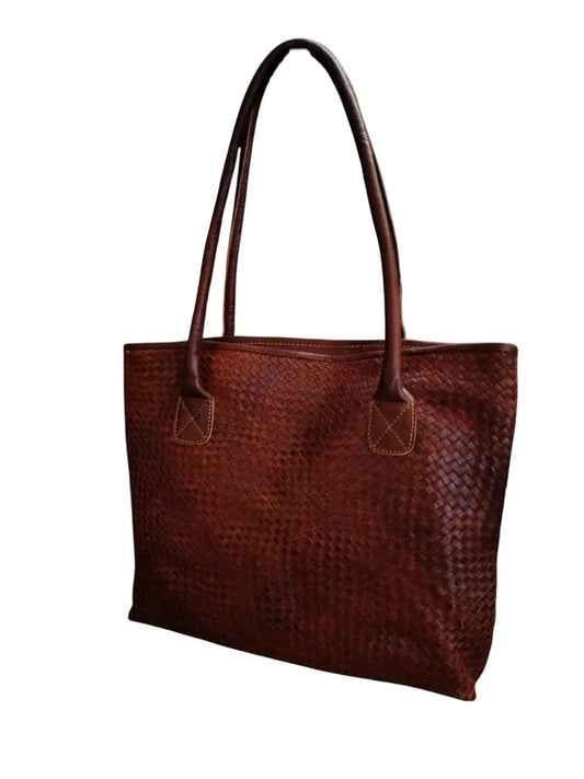 Tote Bag de cuero natural tejido color terracota - Zafira