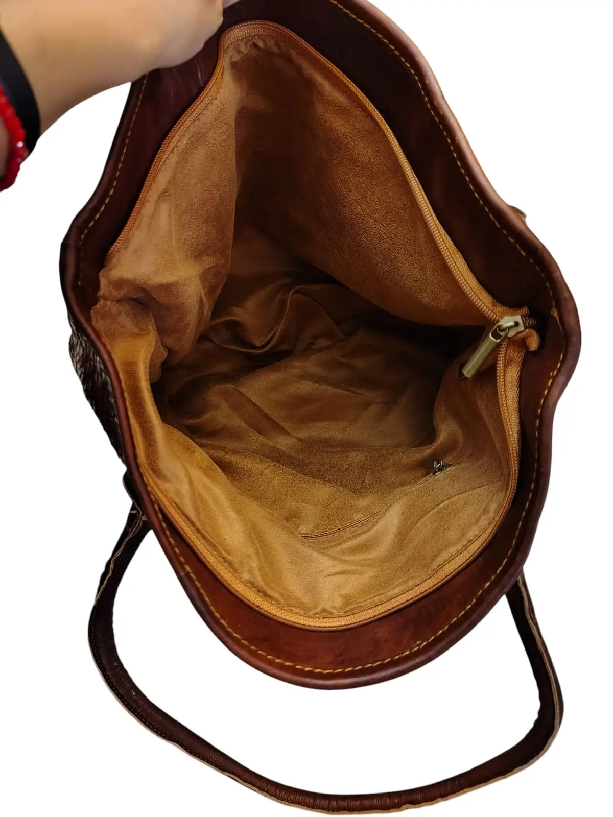 Tote Bag de cuero natural tejido color terracota - Zafira