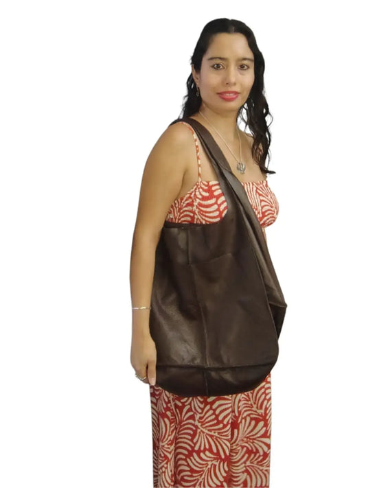 Tote Bag de cuero natural color café moro – Soraya