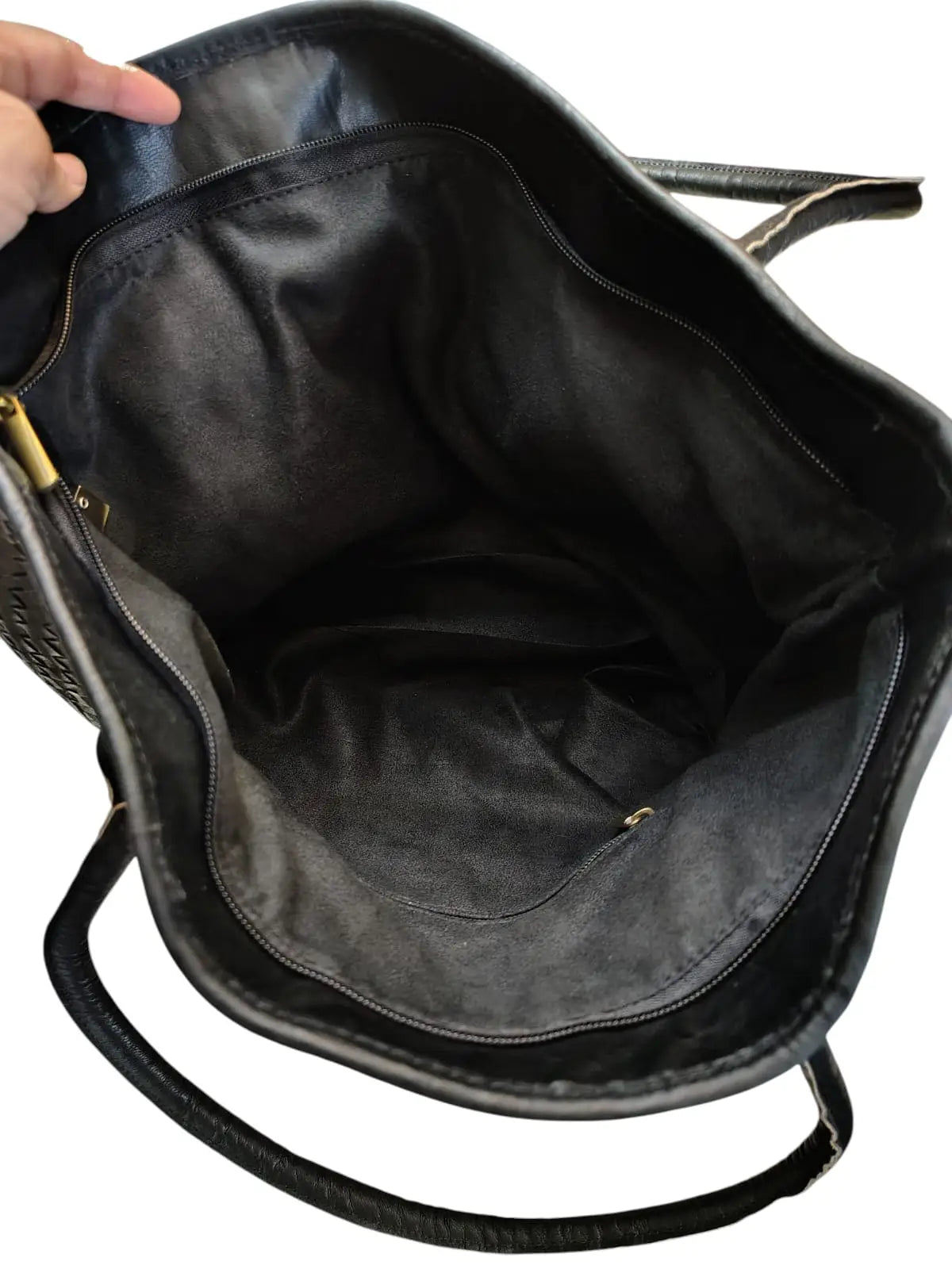 Tote Bag de cuero natural tejido color negro – Zafira