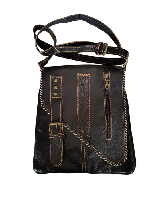 Cartera de cuero natural color negro - Leyla