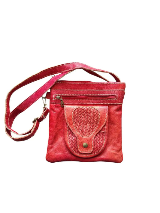 Cartera de cuero natural color rojo - Munira