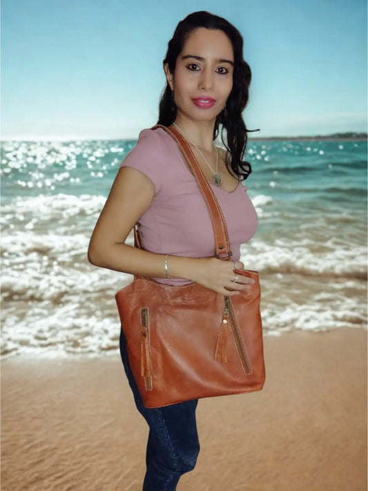 Cartera de cuero natural color terracota - Marwa