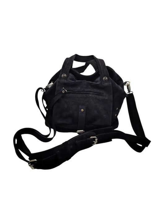 Cartera de cuero natural gamuza color negro - Saida