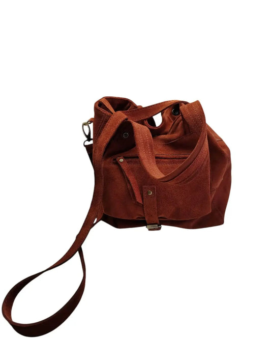 Cartera de cuero natural gamuza color café - Saida