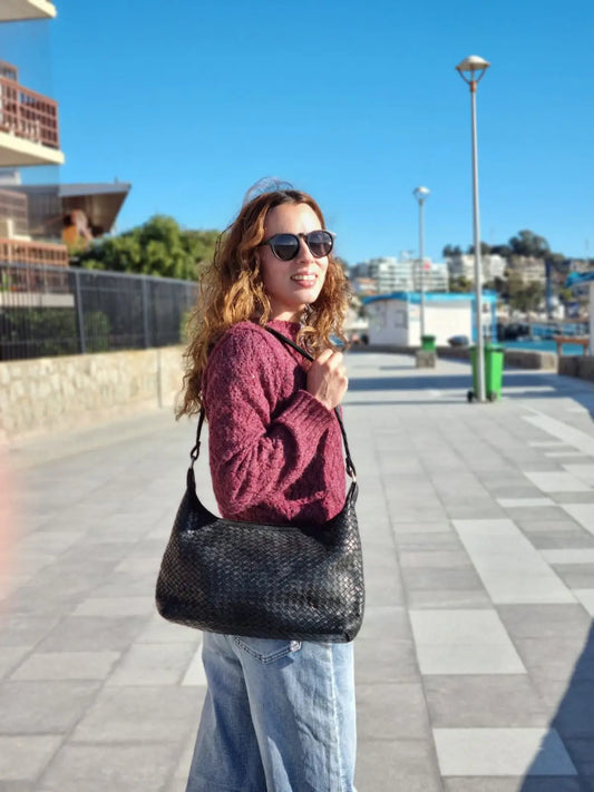 Cartera de cuero natural color negro - Amina