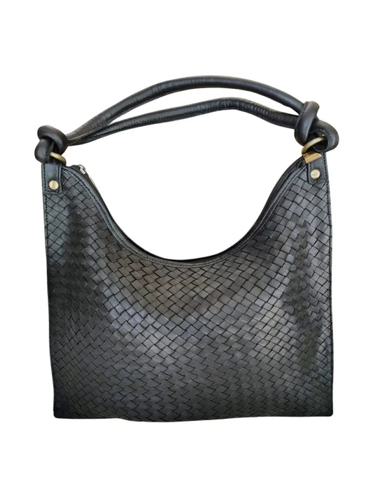 Cartera de cuero natural color negro - Leyla