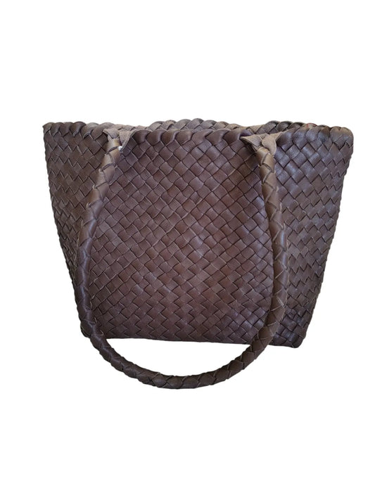 Cartera de cuero natural trenzado color café - Karime