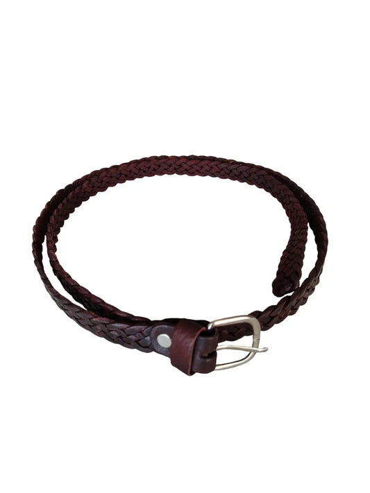 Cinturón de cuero natural trenzado color café chocolate