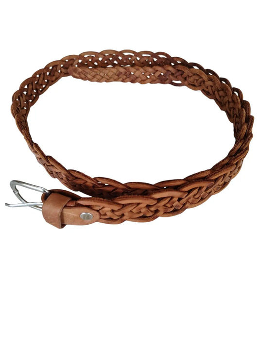 Cinturón de cuero natural trenzado color camel