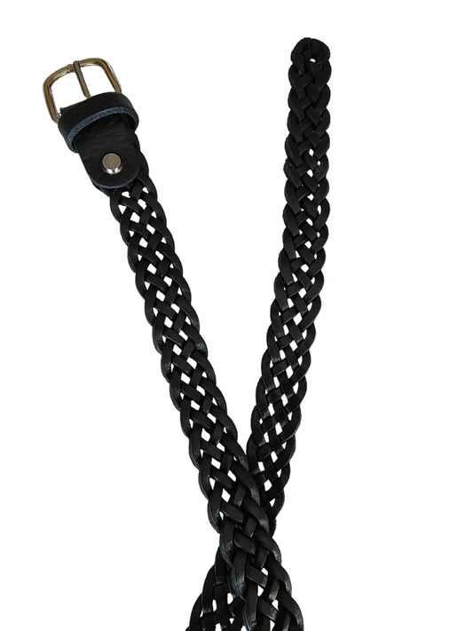 Cinturón de cuero natural trenzado color negro