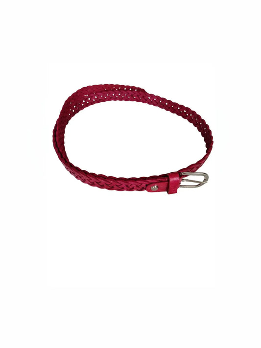 Cinturón de cuero natural trenzado color rojo