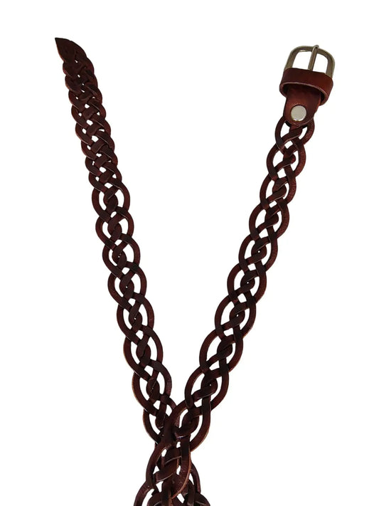 Cinturón de cuero natural trenzado color café chocolate