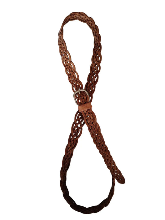 Cinturón de cuero natural trenzado color camel