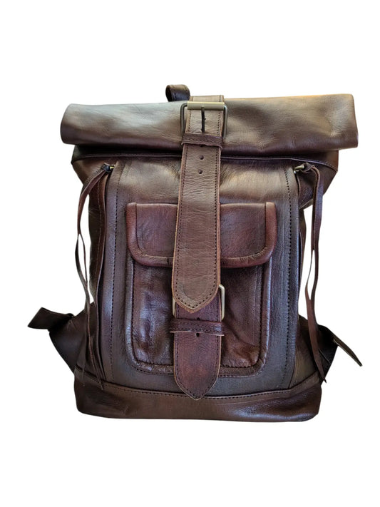Mochila de cuero natural unisex color café moro - Rashid