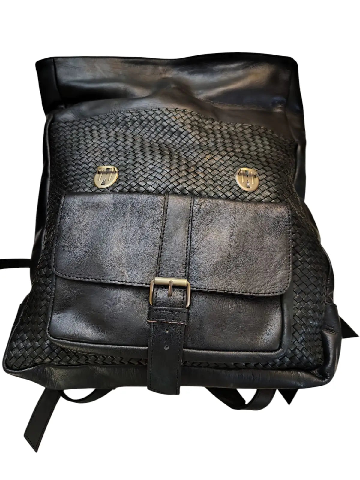 Mochila de cuero natural tejida color negro- Ghaada