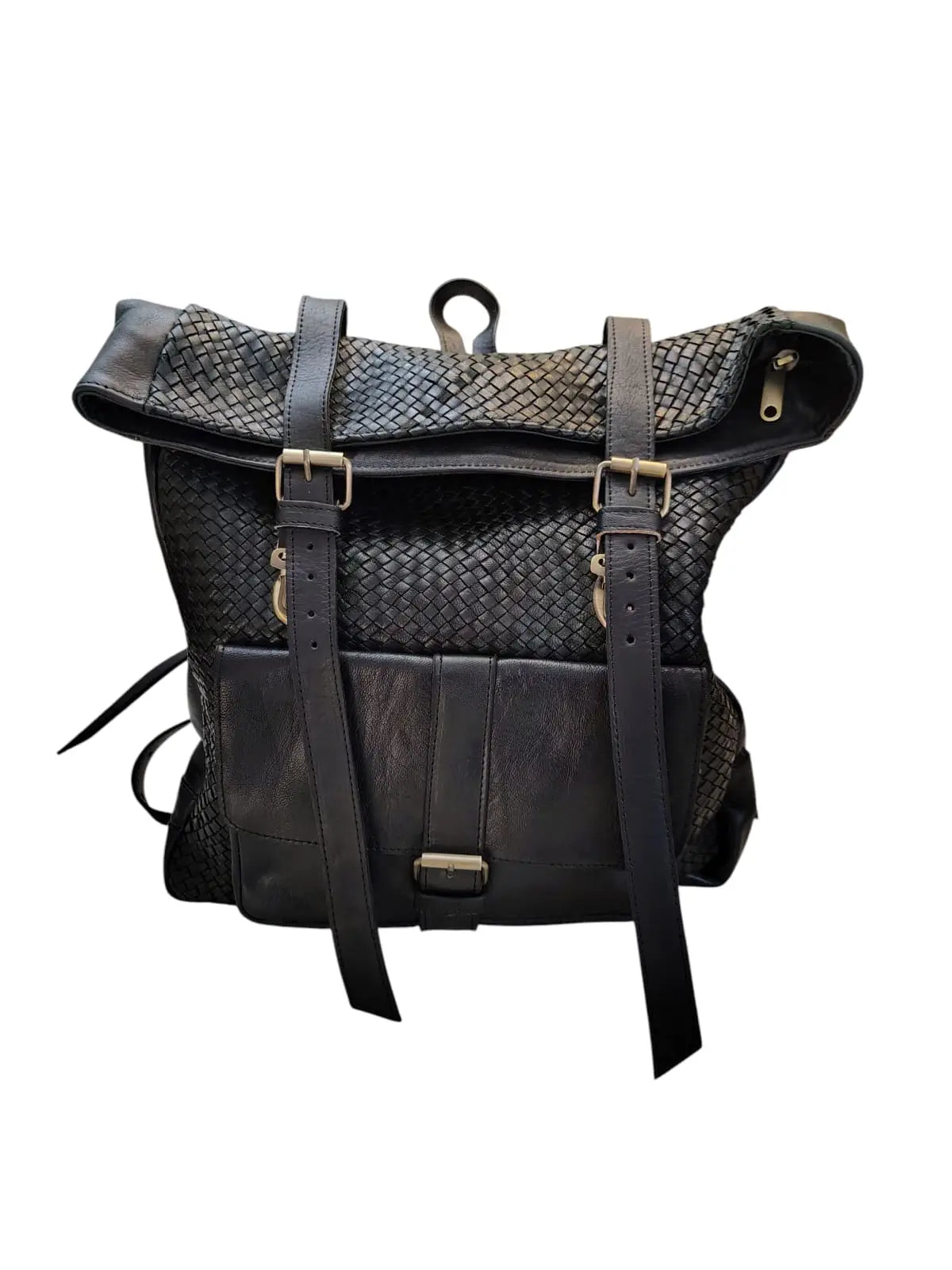 Mochila de cuero natural tejida color negro- Ghaada