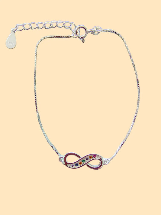 Pulsera infinito de plata 925 con circones de colores