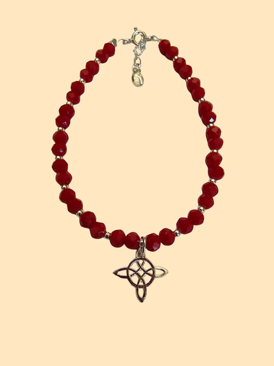 Pulsera roja de plata 925 con nudo de brujas