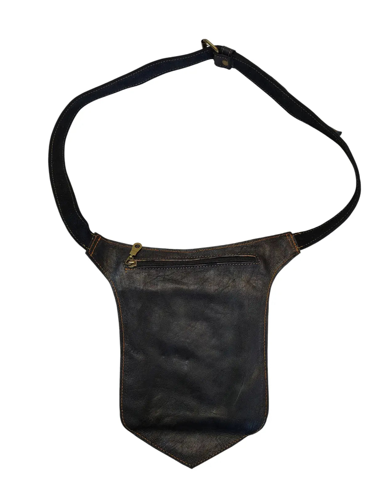 Riñonera de cuero natural color negro