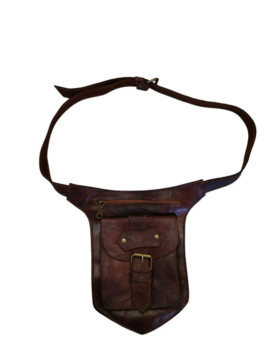 Riñonera de cuero natural color terracota