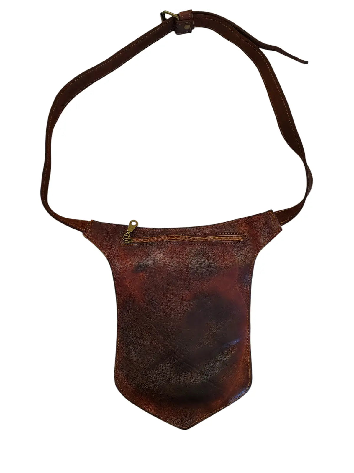 Riñonera de cuero natural color terracota