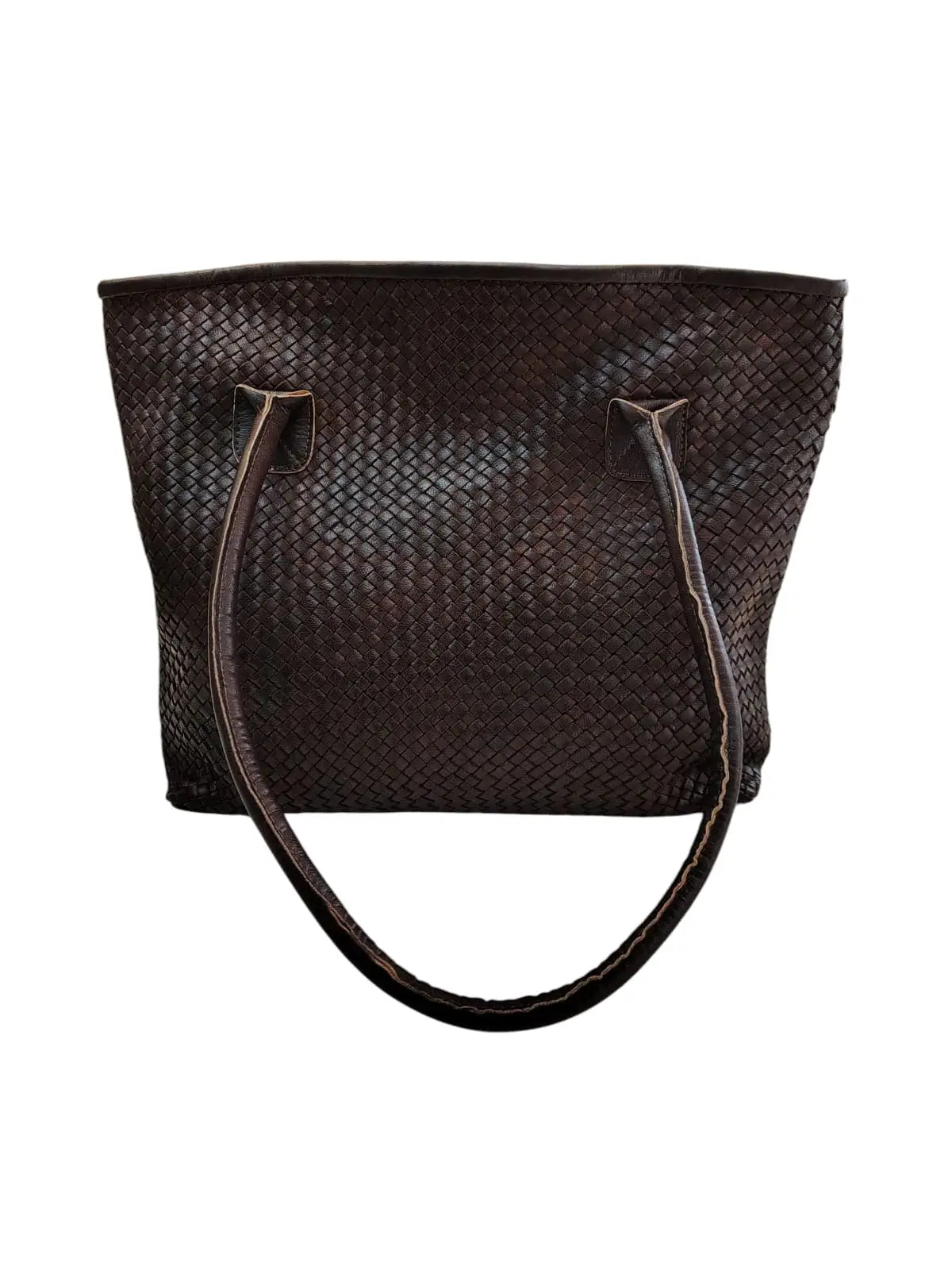 Tote Bag de cuero natural tejido color café – Zafira