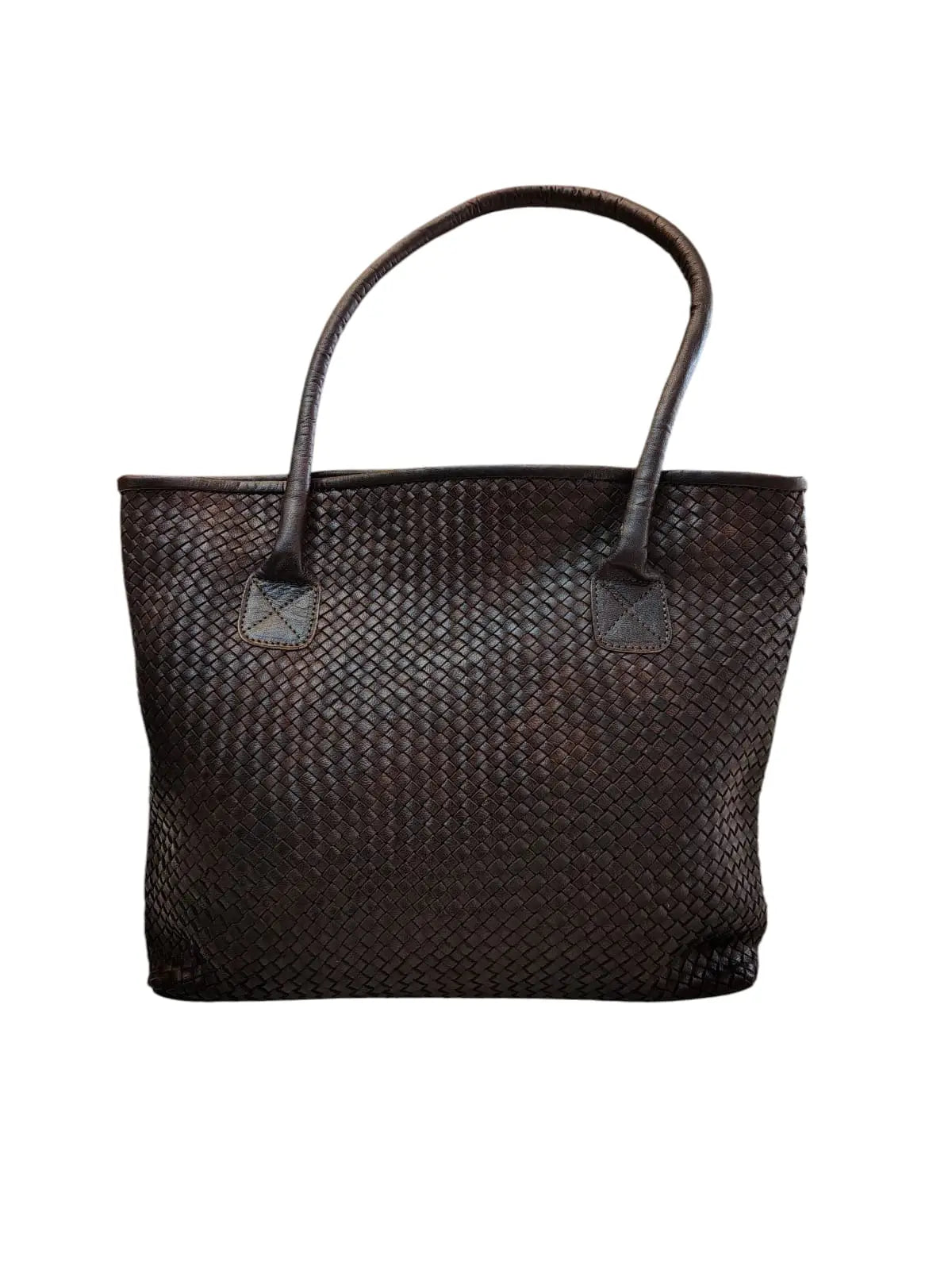 Tote Bag de cuero natural tejido color café – Zafira