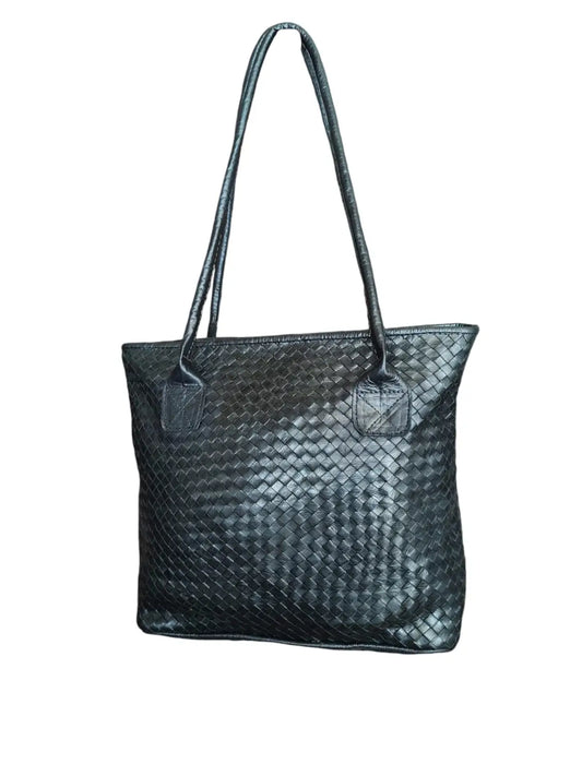Tote Bag de cuero natural tejido color negro – Zafira