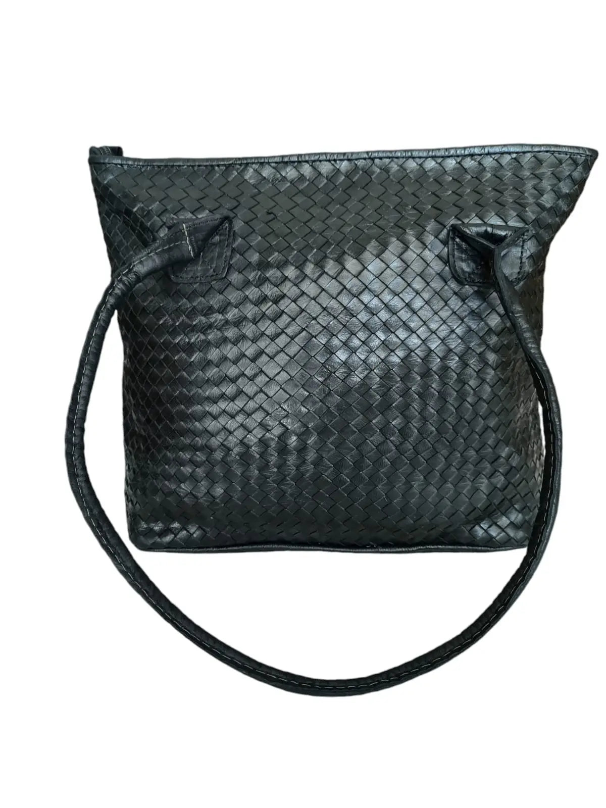 Tote Bag de cuero natural tejido color negro – Zafira