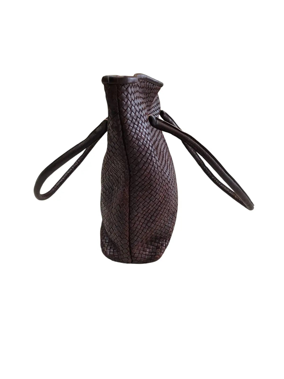Tote Bag de cuero natural tejido color café – Zafira