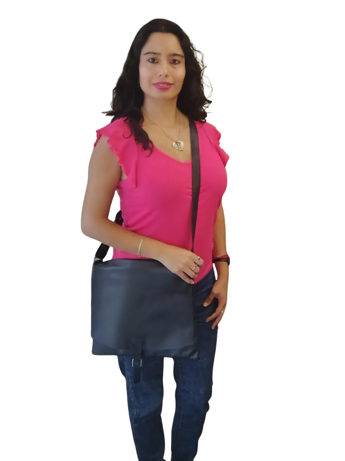 Bandolera de cuero natural color negro - Amira