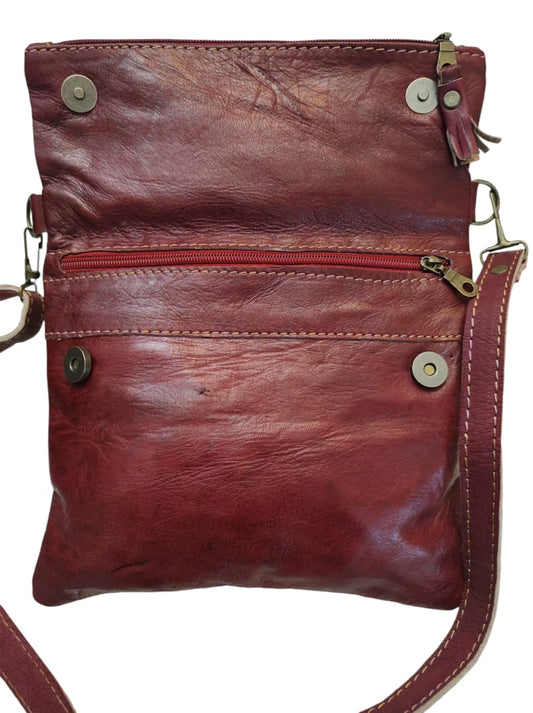 Bandolera de cuero natural color rojo – Nadia