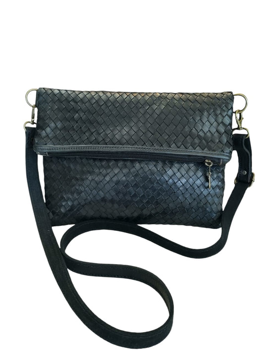 Bandolera de cuero natural tejido color negro – Badra