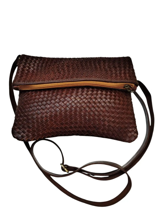 Bandolera de cuero natural tejido color terracota - Badra